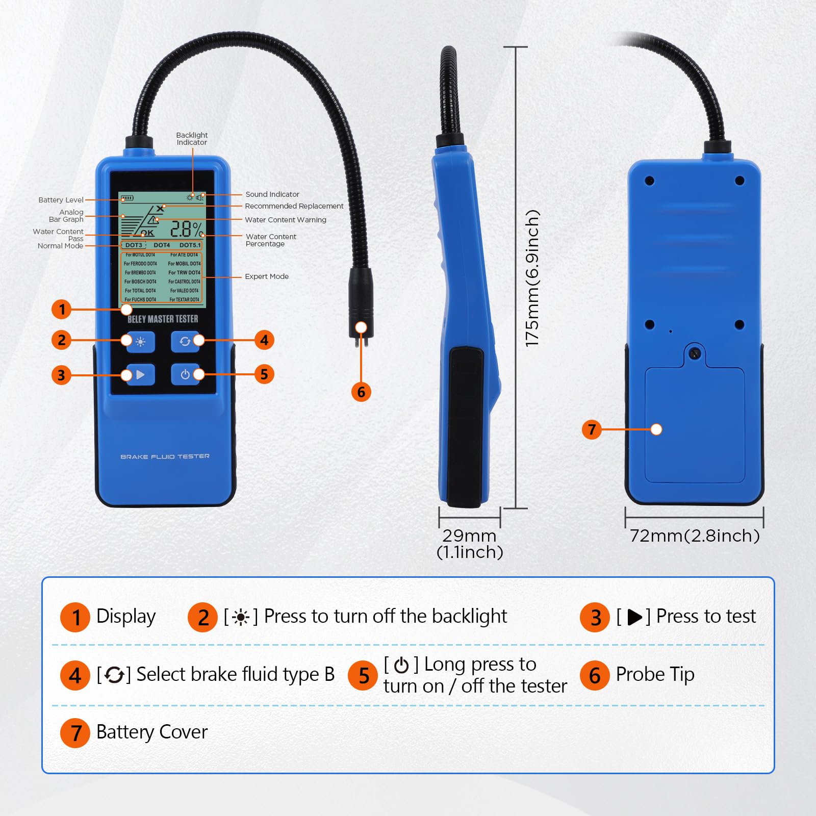Tester Liquido Freni Digitale con Display Retroilluminato 2.8" per DOT3 DOT4 DOT5.1