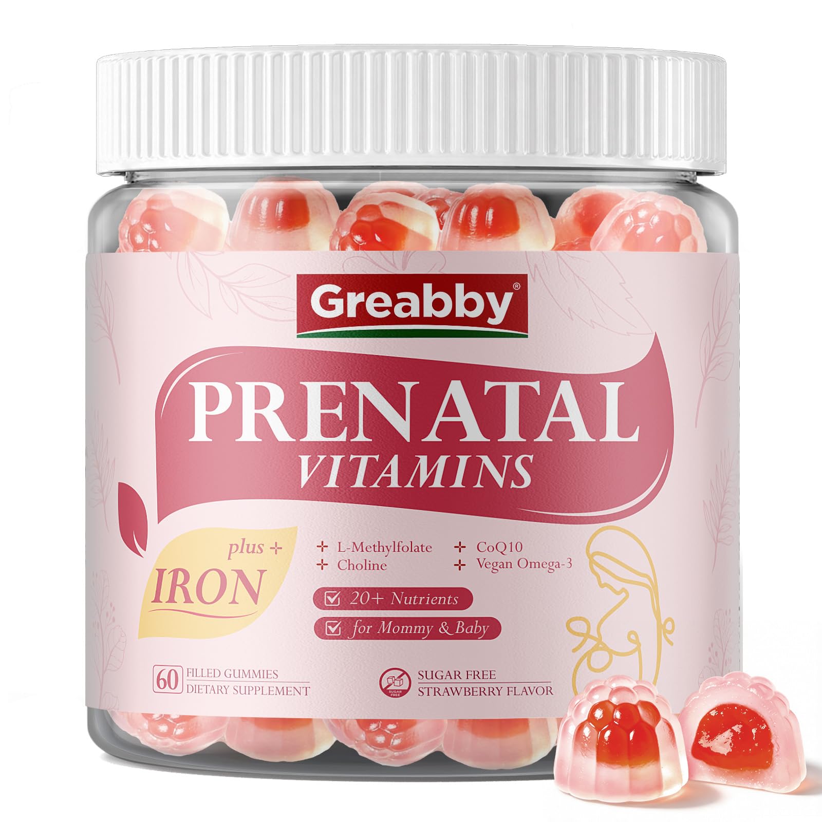 Prenatal Vitamins for Women, Choline Prenatal Gummies with Iron, Omega 3