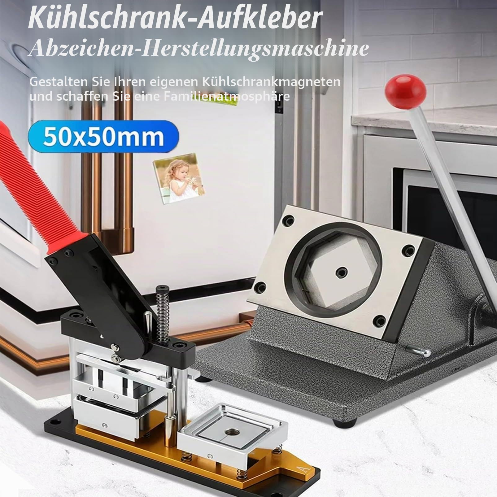 Fotomagnetmaschine, DIY Kühlschrankmagnete Pin Maker Maschine, mit 100 Sets Verbrauchsmaterialien + Papierschneidemaschine, Button Badge Maker