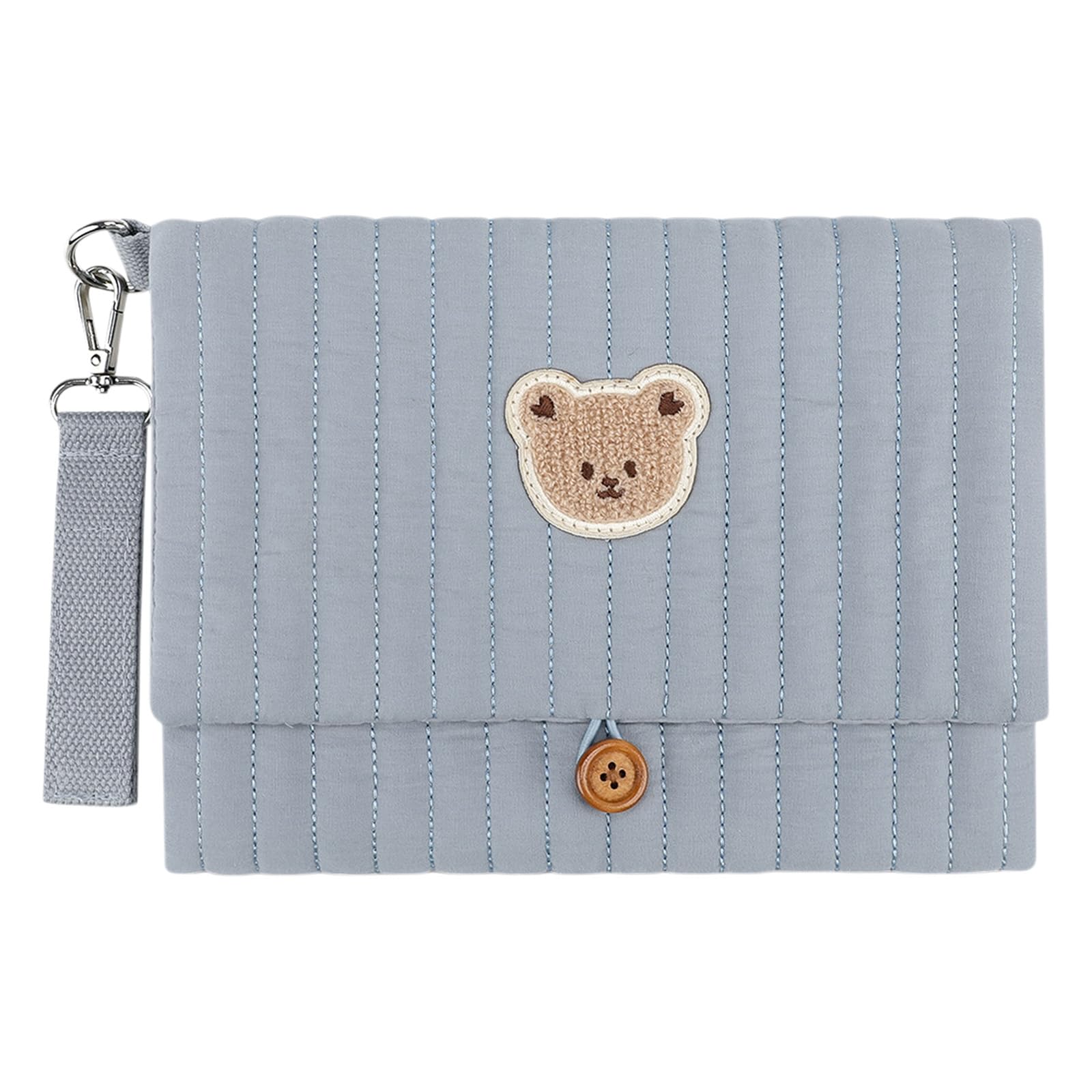 Cute Bear Embroidery Mini Travel Diaper Bag Waterproof Baby Diaper Bag Organizer Stroller Attachment with Wipes Pocket Travel Essential for Mom