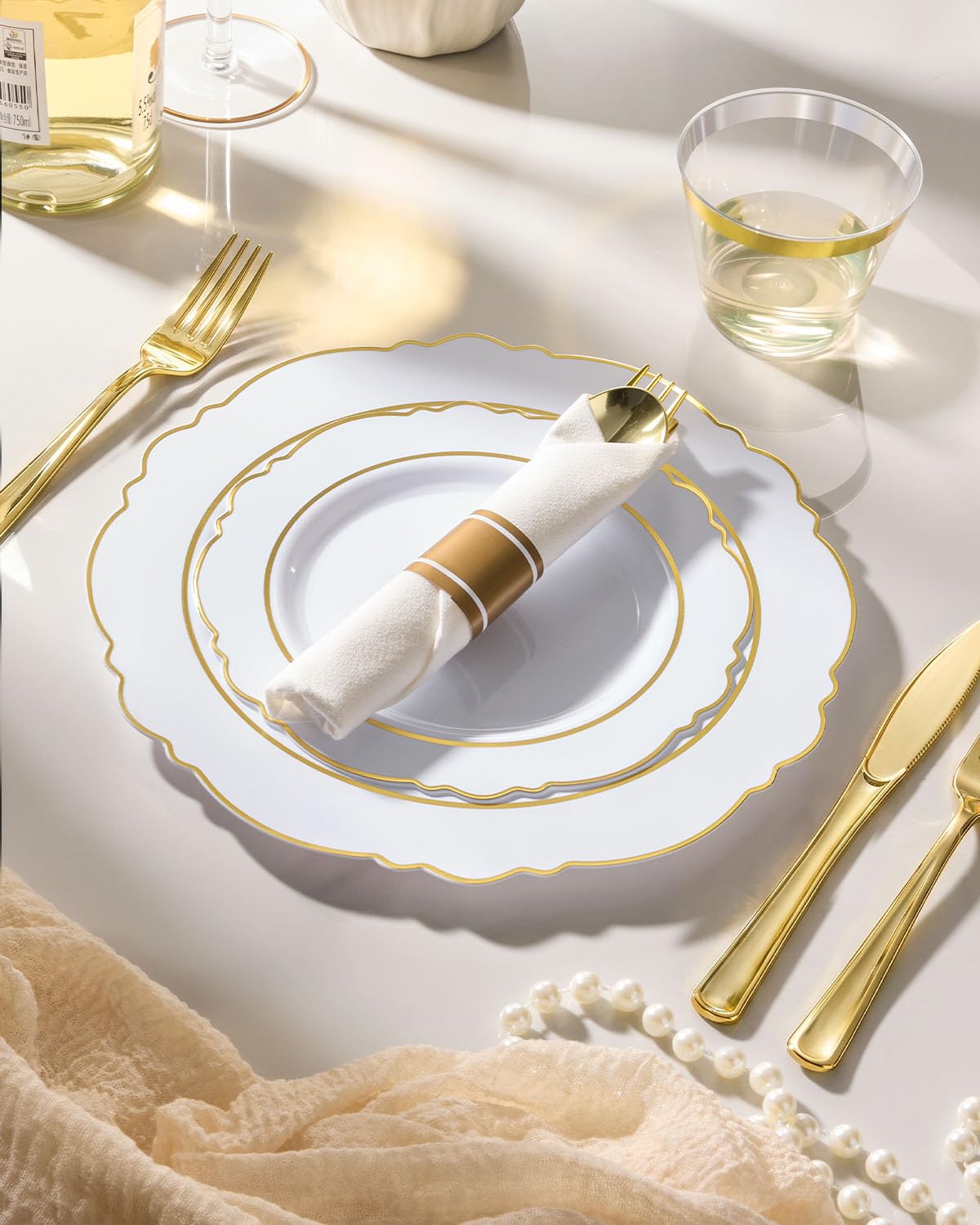 Gold Disposable Plates Set - 350 Piece Dinnerware -7