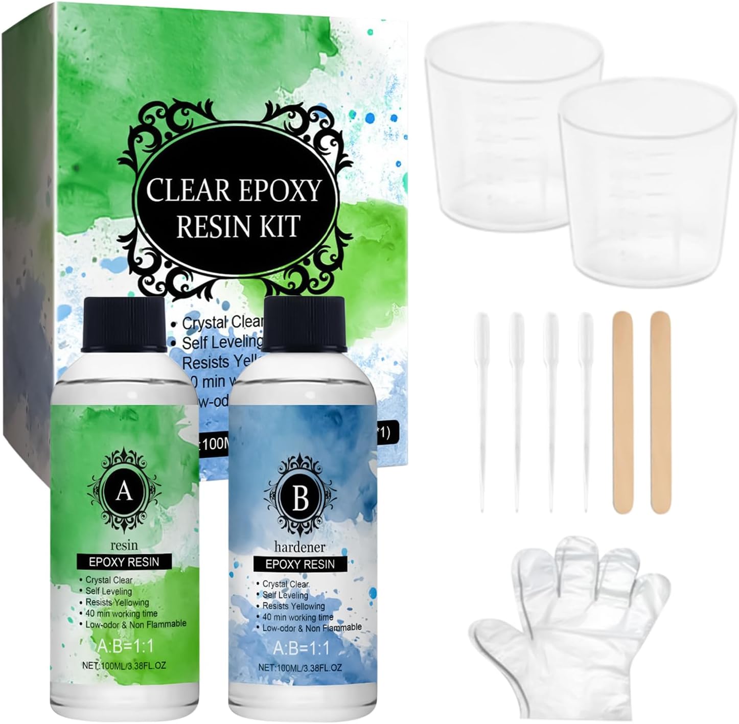 Casting Epoxy Resin Kit – Clear Craft Epoxy Resin Kit, Hardener, Anti-Yellowing, Self-Leveling, High-Gloss, Fast-Curing | Epoxyy Resins Kits for Repair, Jewelry, Art, River Table, Handmade, DIY