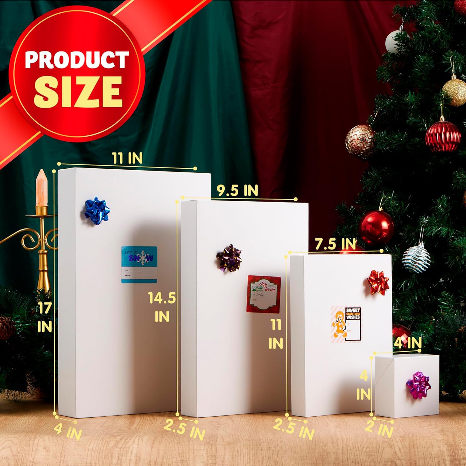 12 Pc Christmas Paper Gift Boxes Assorted Sizes - Shirt Wrap Design With Lids, Eco-Friendly, Pop-Up Easy Assembly, Holiday Wrapping