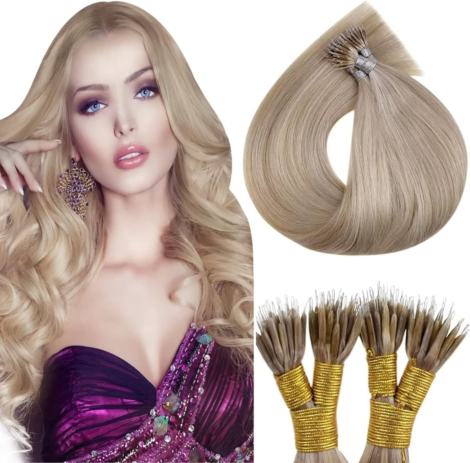 Hetto Nano Hair Extensions Ash Blonde Real Nano Ring Hair Extensions