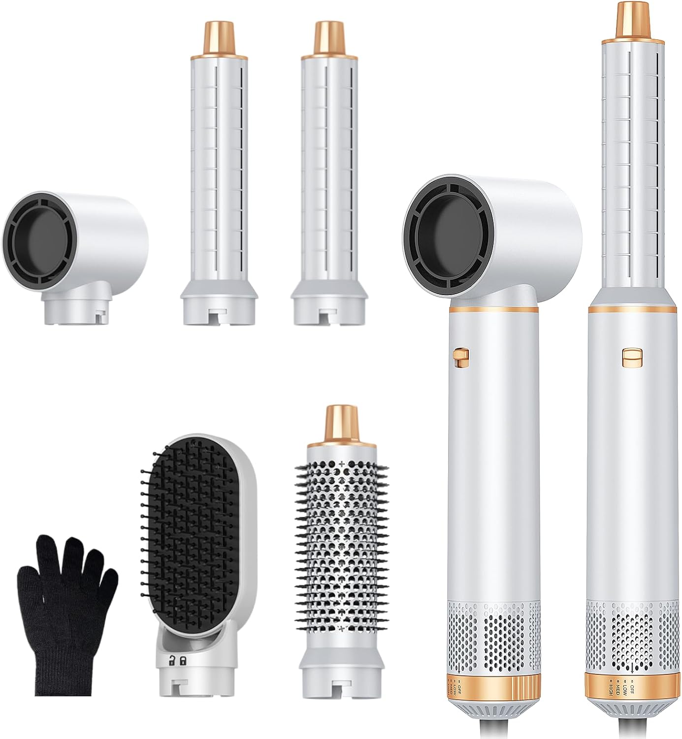 5-in-1 Hair Styler with Air Curling Iron Airstyler Hair Dryer Thermal Brush Smoothing Brush Set Multistyler Round Brush Warm Air Brush Hair Styling Devices Hair Dryer Gifts for Women White
