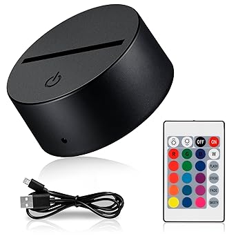LED Light Base for Acrylic, Led Acrylic Light Base Black with Remote Control, 16-Color Changing USB Powered Display Stand - 3D Crystal Glass Art Plates, Touch Switch Night Lamp in Bedroom, Gift Decor