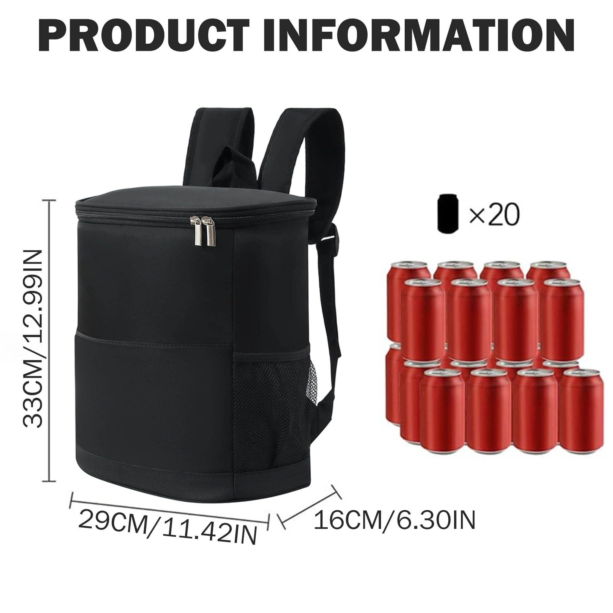 Mochila térmica con aislamiento, 15 l, a prueba de fugas, impermeable, bolsa para 20 latas con múltiples bolsillos para camping, senderismo, playa, compras, color gris