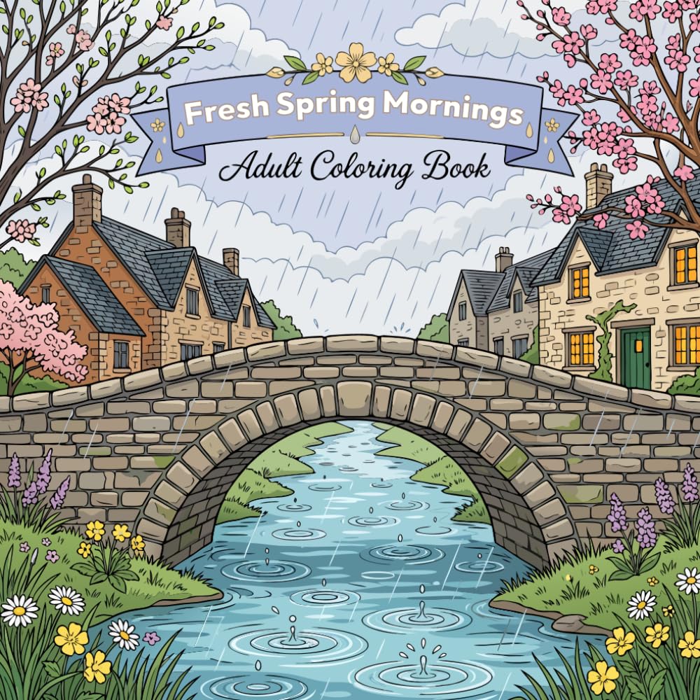 Fresh Spring Mornings: Adult Coloring Book: Stress-Relieving Coloring Pages Featuring Blooming Gardens, Dewy Forest Trails, Rainy Countryside & Soft Spring Light — A Mindful Escape for Adults