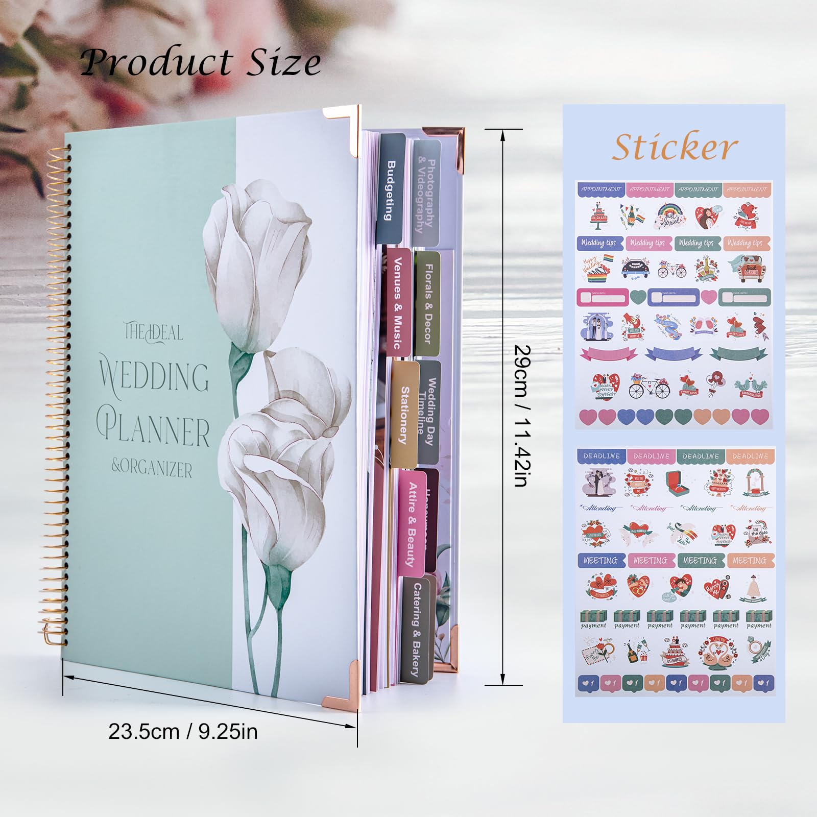 Hochzeitsplanungsbuch und Organizer, 176 Seiten, 29 x 22,9 cm, Hochzeitsplaner für Braut, mit Metallecken, Verlobungsgeschenke für Paare, Geschenke für frisch verlobte Frau mit Aufkleber