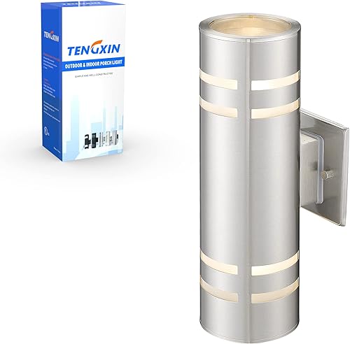 TENGXIN Paquete de 2 lámparas de pared para patio, aplique de pared moderno para exteriores con cilindro de acero inoxidable, lámpara de montaje en