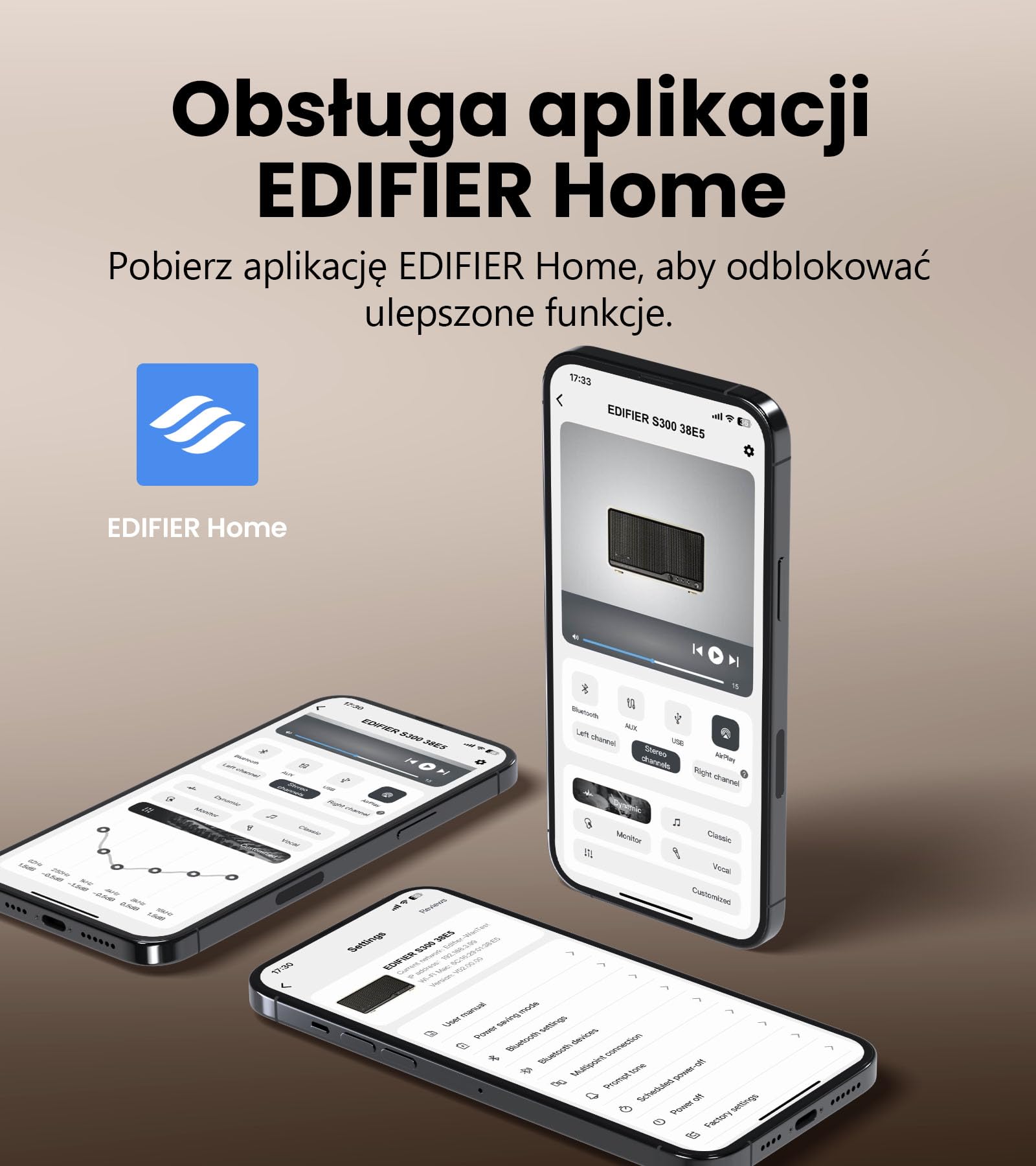 Edifier S300 Retro Głośniki Biurkowe Z Airplay 2 I Mocą 80w, Czarny Orzech | Hi-Res Przewodowy I Bezprzewodowy, Bluetooth 5.4 Wielopunktowe, Wejścia Aux & Usb-c, Pilot, Do Systemów Multiroom
