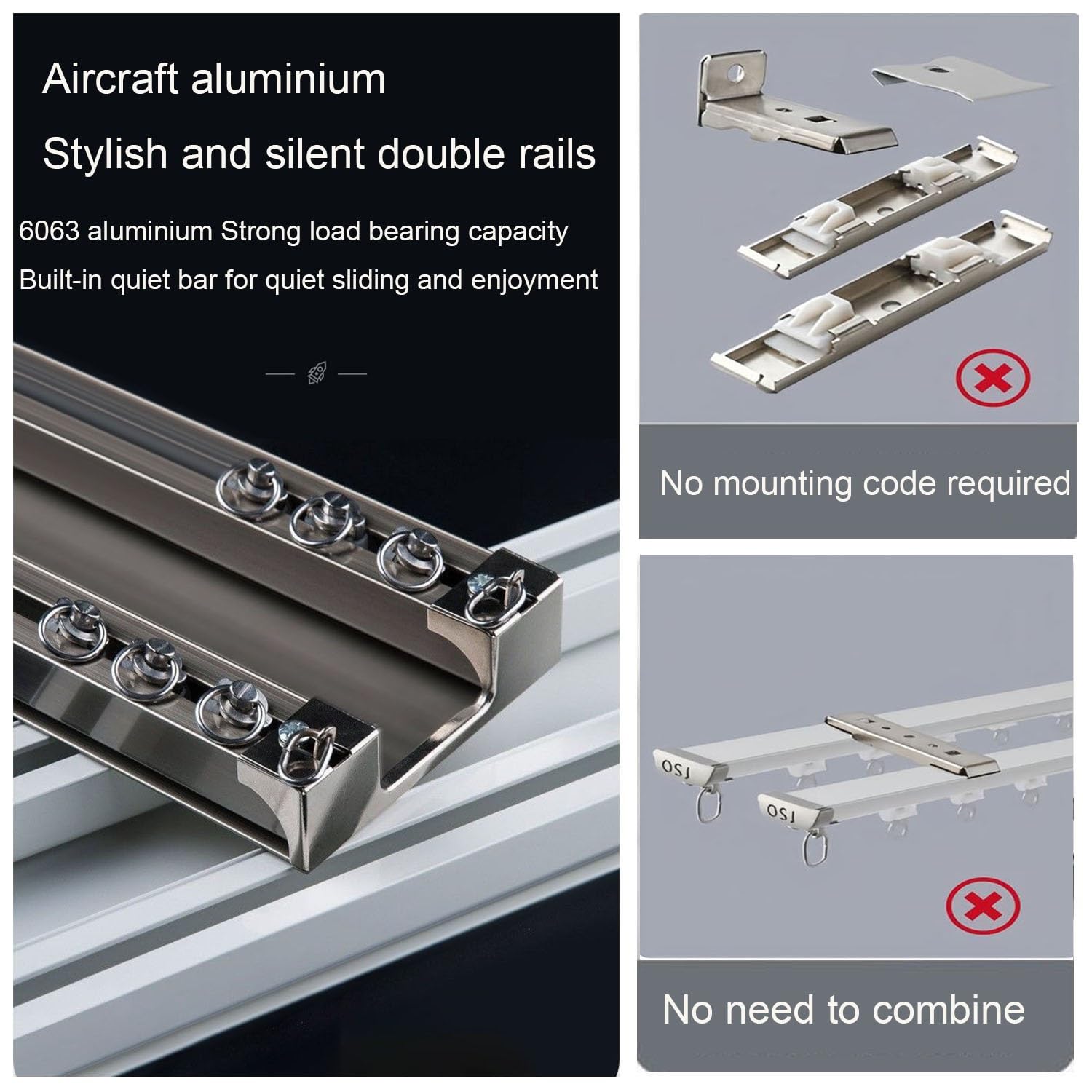 Wytrzymały dwutorowy aluminiowy system szyn sufitowych do rozdzielaczy pomieszczeń, regulowany, dwurzędowy rozdzielacz prysznicowy i salonu, 2,7 m, biały