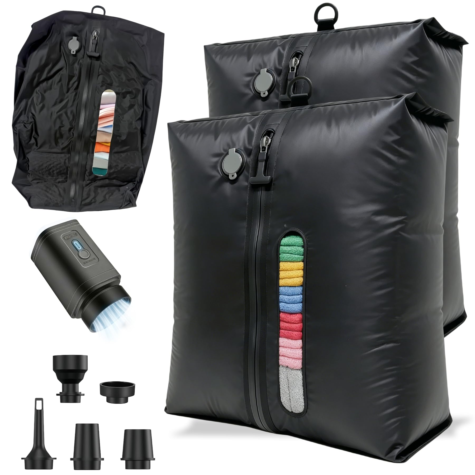 Sacchetti sottovuoto da viaggio con pompa, sacchetti a compressione riutilizzabili sigillati per valigie, IP67, impermeabili, salvaspazio, cubi con finestra per vestiti, zaino da trasporto e