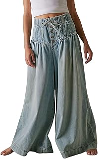 loveimgs Women Y2k Pleated Baggy Jeans Elastic Waist Wide Leg Denim Pants Palazzo Cargo Barrel Jeans Drawstring Price In India