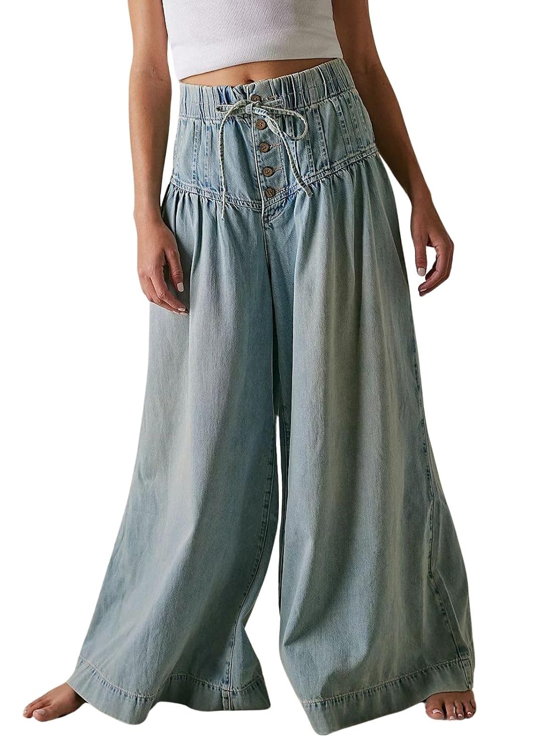 loveimgs Women Y2k Pleated Baggy Jeans Elastic Waist Wide Leg Denim Pants Palazzo Cargo Barrel Jeans Drawstring - Review, Price and Buying Guide