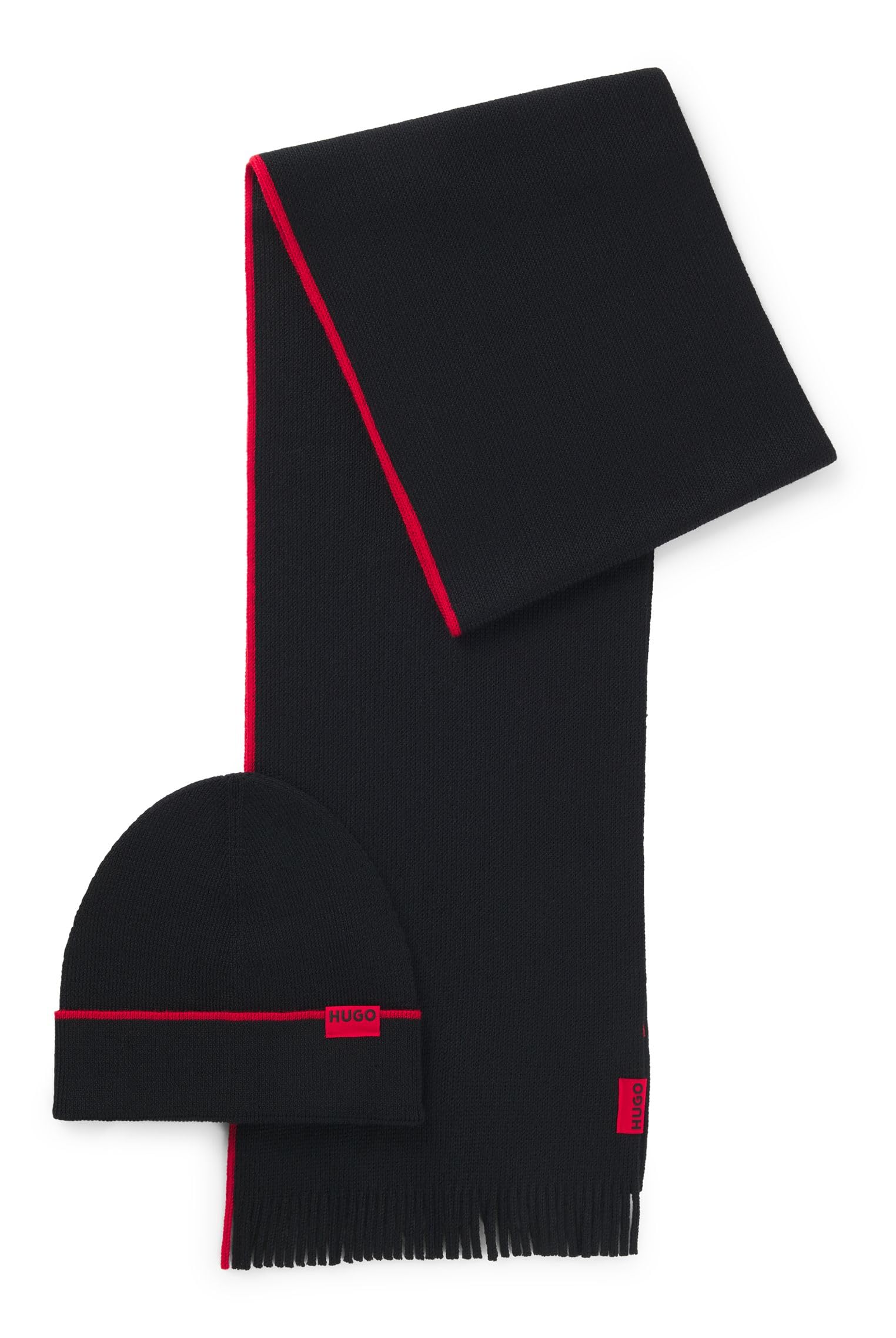 HUGO Herren Zaschel Set Set aus Mütze und Schal mit Logo-Label
