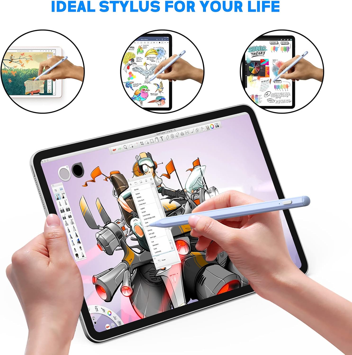 Active Stylus Pen for Android/iOS Touch Screens, NTHJOYS Stylus Pens with Magnetic Design Fine Point Stylist Pencil Compatible with Apple iPad/Pro/Air/Mini/iPhone/Tablets Writing & Drawing