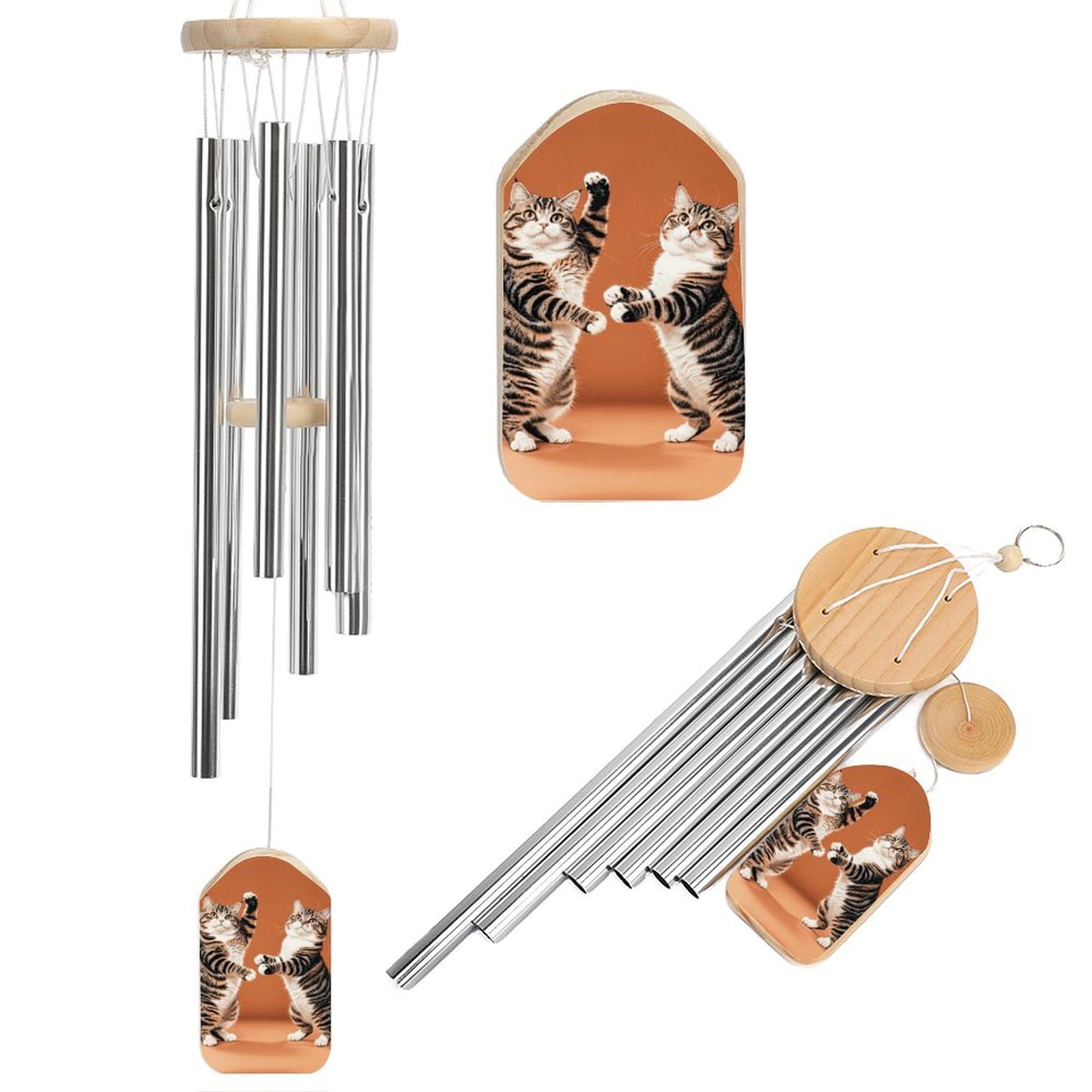 Carillon éolien décoratif pour terrasse et balcon mélodie zen avec chats suspendus