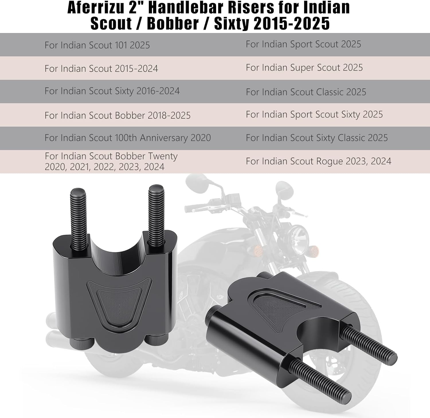 2" Motorcycle Handlebar Risers for Indian Scout Bobber Sixty 2015-2025 Accessories Aluminum Alloy Handle Bar Mount Clamp Risers, Black