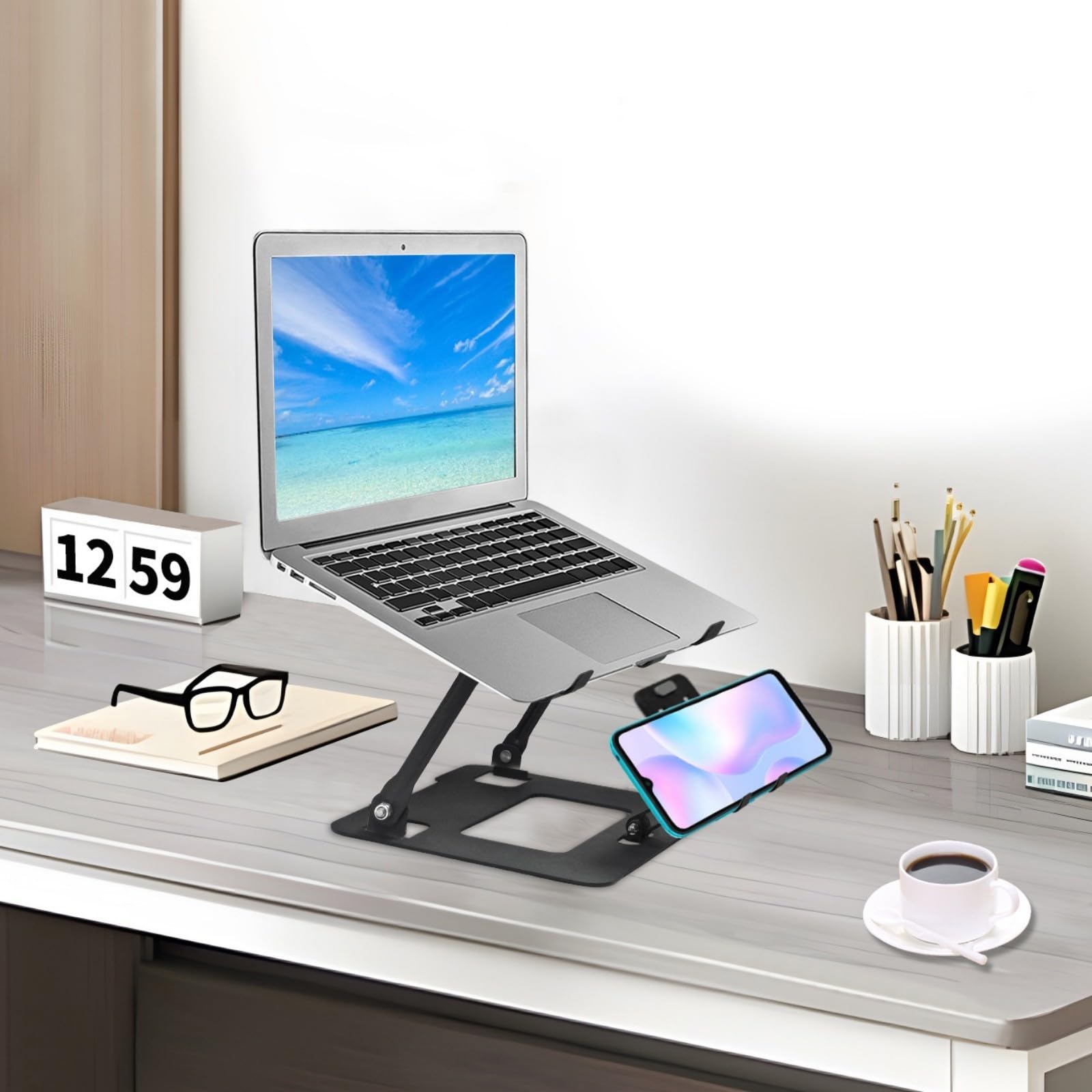 Soporte plegable para computadora, ajustable, soporte ergonómico para portátiles, tabletas, teléfonos, soporte ligero para laptop