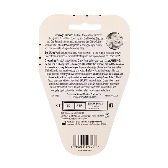 Chewy Tubes Super Chew (2 Pack) Knobby Closed Loop Oral Motor Chewing Tool for Practicing Biting and Chewing [Red, 9/16 Diameter] | Made in USA | Non-Toxic | Invented by Pediatric SLP