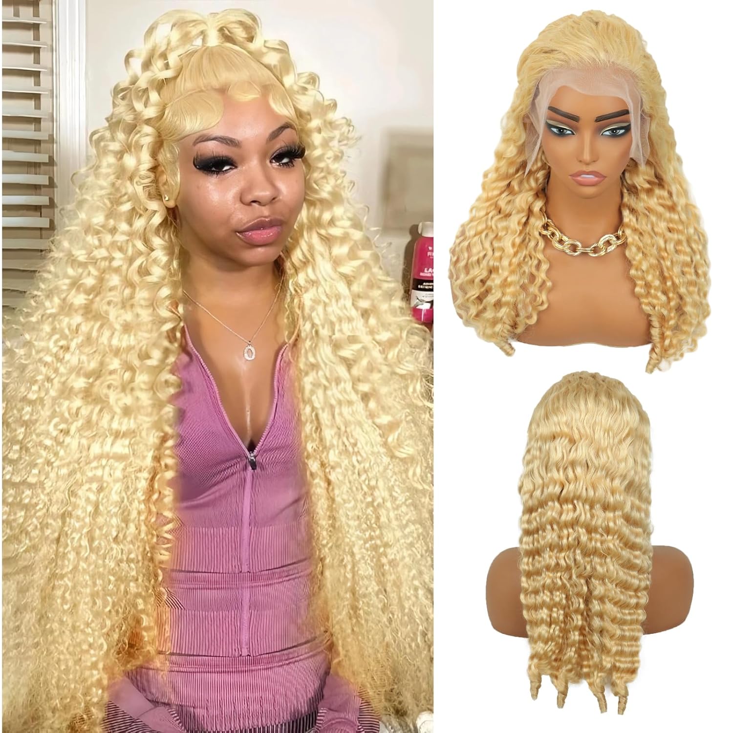 22 Inch H4 Blonde Burmese Curly Wig Human Hair 13x6 613 Lace Front Wig Human Hair 250 Density Deep Wave HD Lace Front Wigs Human Hair With Baby Hair for Women