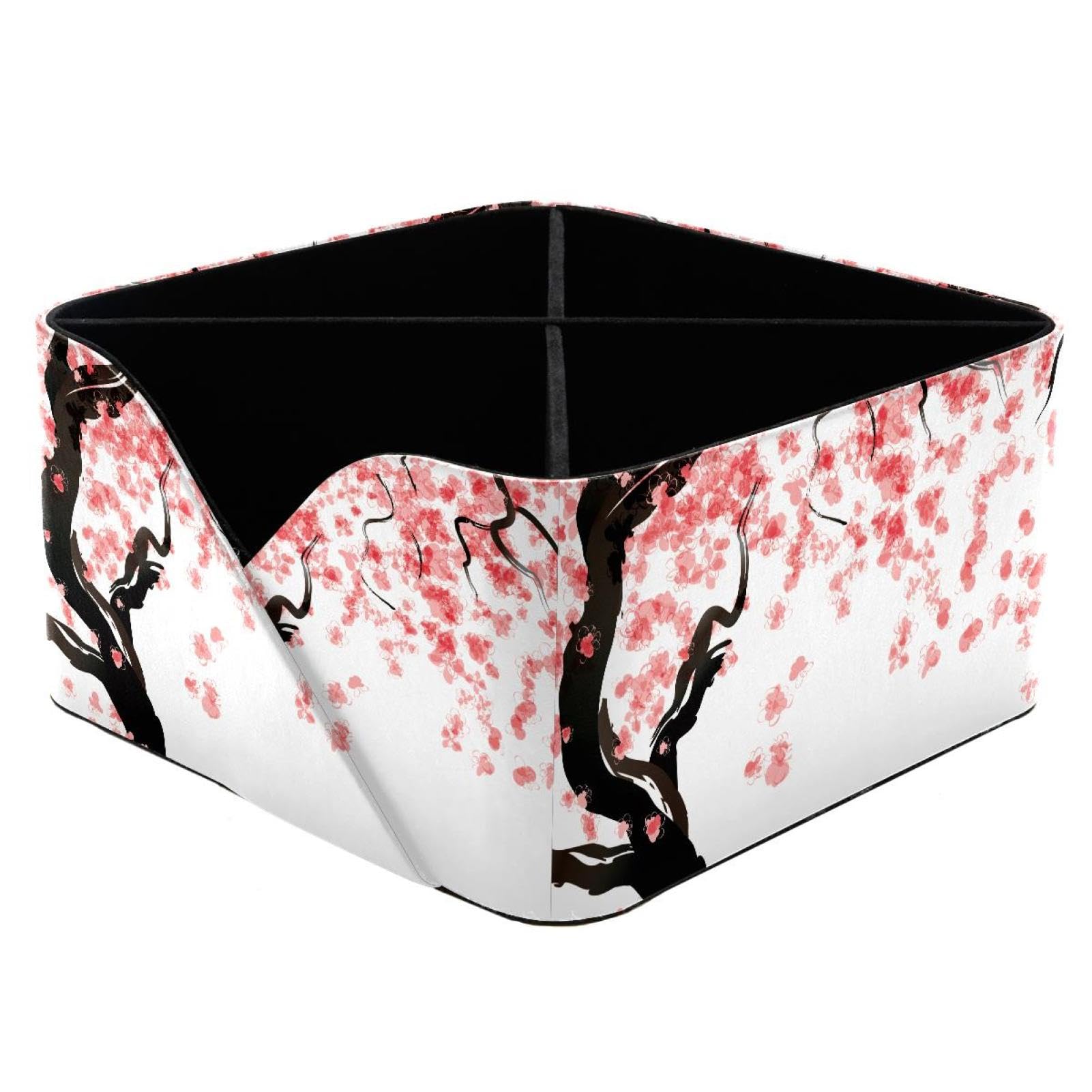 KengjuTesu Pink Plum Blossom Desktop Organizer Pen Holder, Rectangular Pencil Cup for Office, Study and Makeup Stations