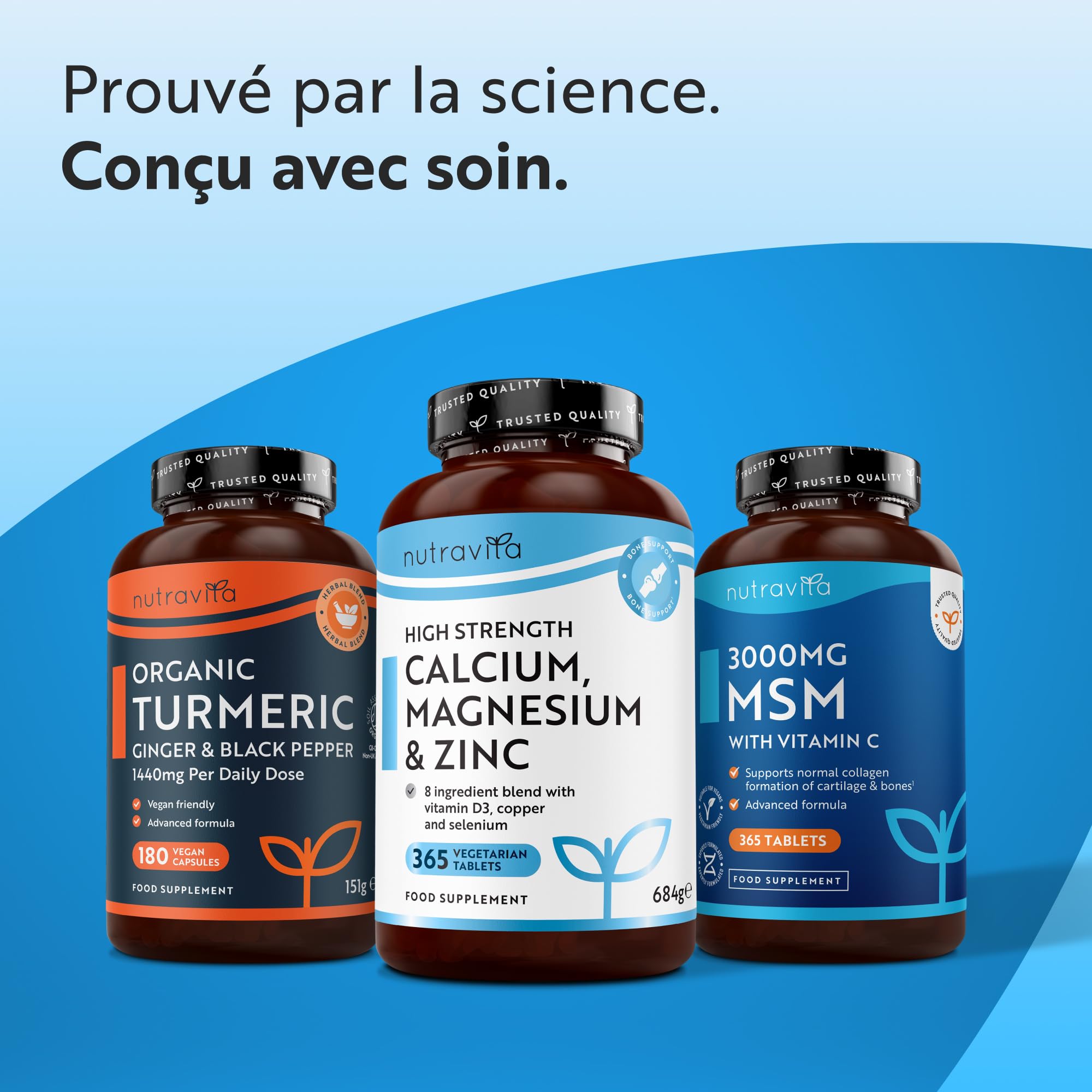 Calcium, magnésium, zinc enrichi en vitamine D3 - Supplément de haute résistance | 365 comprimés végétariens | Offre de 6 mois | Fabriqué au Royaume-Uni par Nutravita