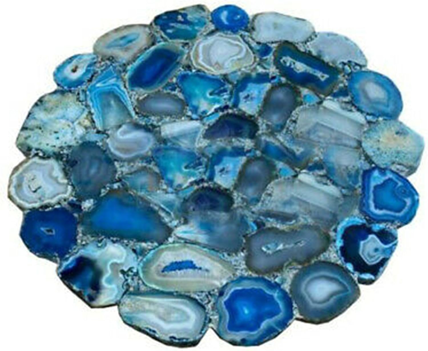48 x 48 Inches Round Shape Blue Agate Patio Sofa Table Epoxy Dining Table Top for Rooftop Restaurant Decor