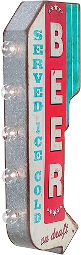 Cartel publicitario vintage de reproducción de cerveza en borrador, luces LED alimentadas por pilas, metal de doble cara montado en la pared, 25 x