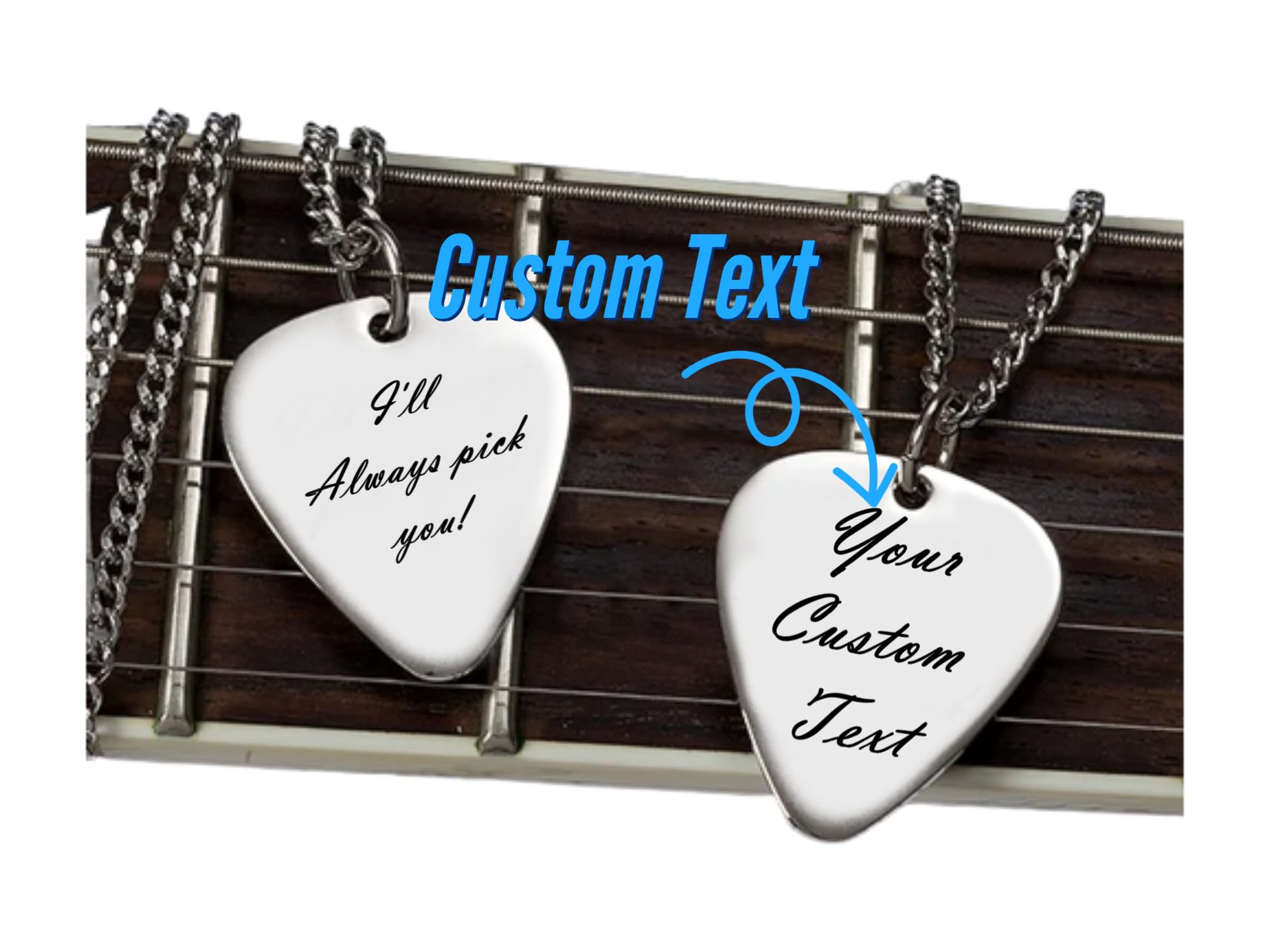 Engraved Guitar Pick Necklace Pendant Personalized With Your Custom Message To Give As A Music Gift For Guitarist And Music Lovers - Custom Guitar Plectrum Stainless Steel Necklace Gift for Husband