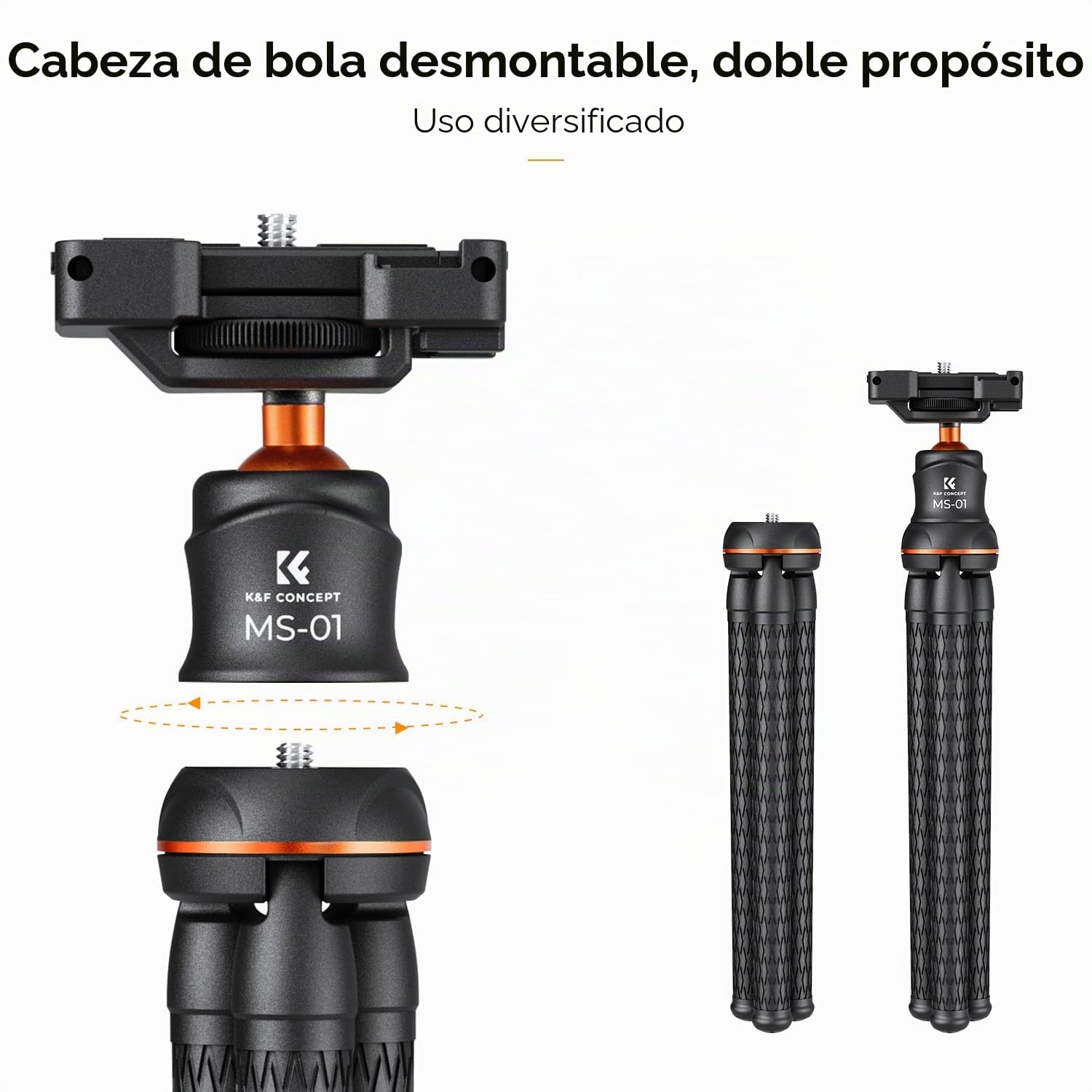 K&F CONCEPT Trípode para Móvil Flexible para Cámara con Mando a Distancia Bluetooth, Trípode Compacto para Teléfono Móvil y Soporte Giratorio de 360°