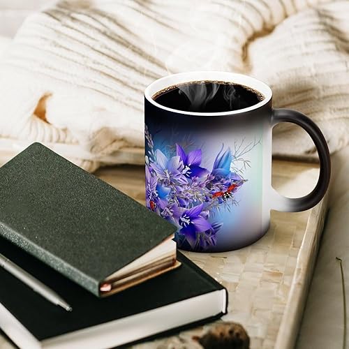 Miniatura 6 de Tazas de té personalizadas de cerámica de la decoloración de la taza de café de la mariquita de la flor púrpura