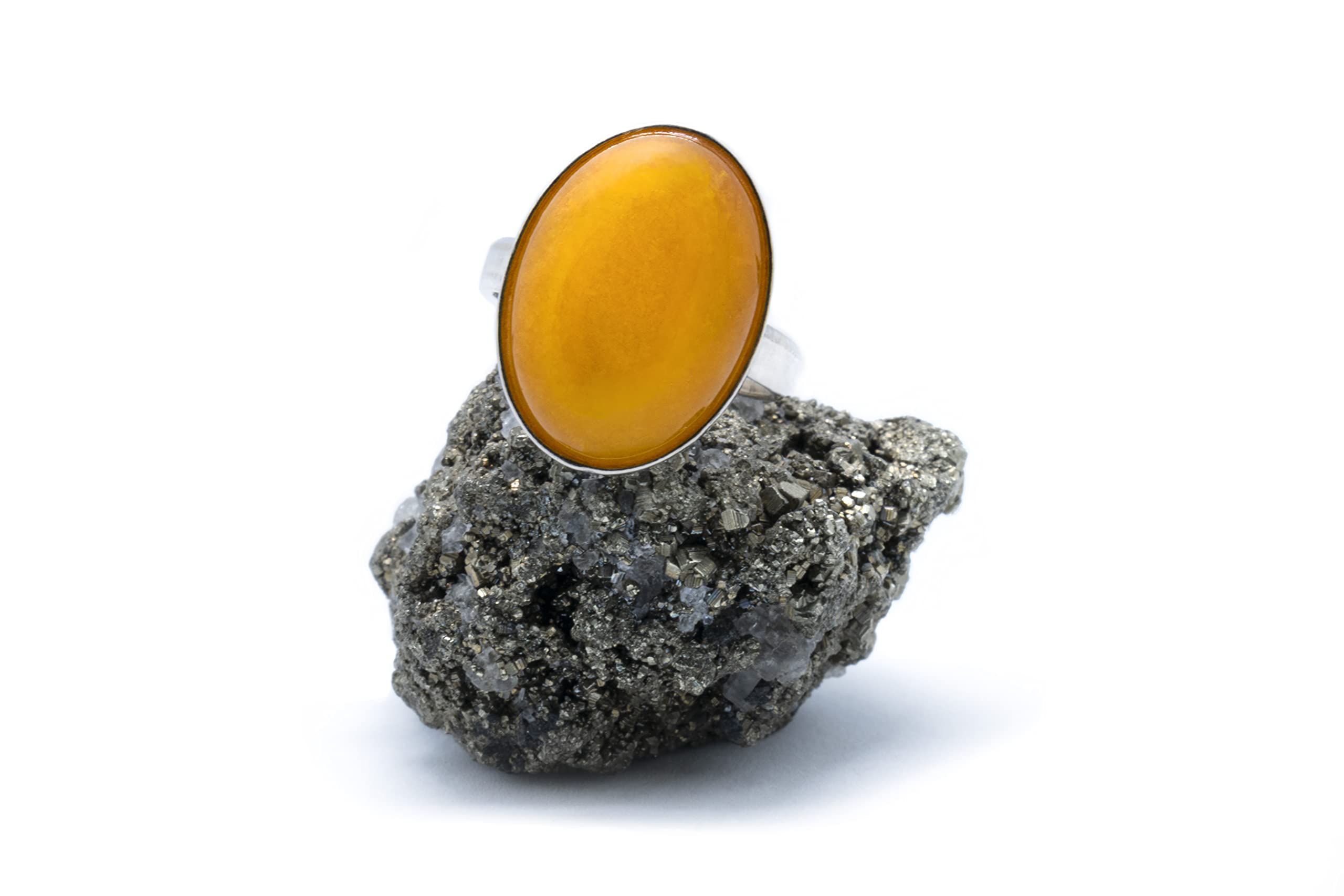 Anillo de Plata 925 con Jade Amarillo (Piedra Natural) 18x13mm - Disponible Anillo Ajustable y Fijo, Tamaño de XS a XXXL, para Hombre, para Mujer - Caja Regalo Gratis