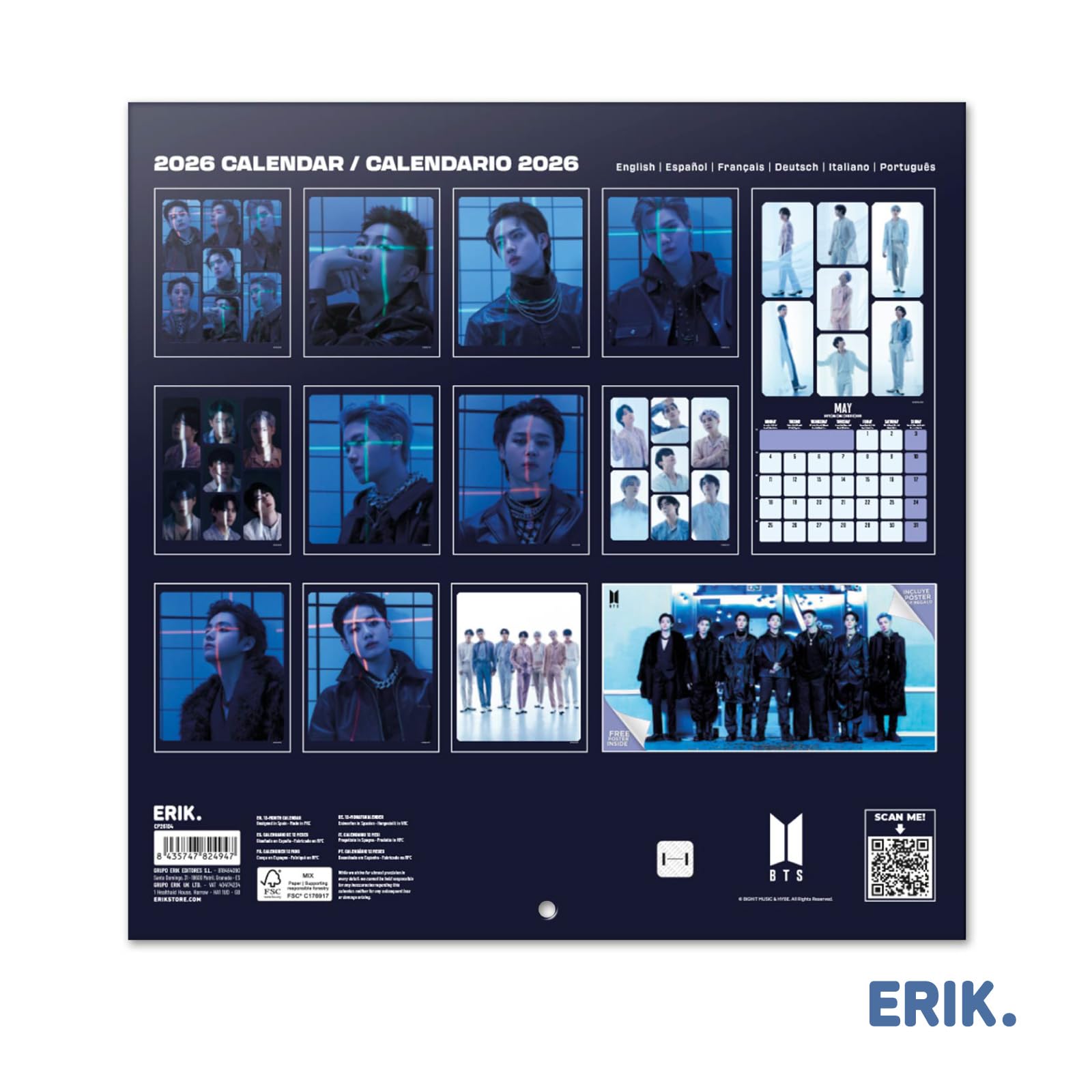 Grupo Erik Wall Calendar 2026 - BTS Calendar 2026 Official | Square 30 x 30 cm - 12 x 12 inches Wall Planner, Family Planner Month To View | Merchandise BTS Gifts For Friends