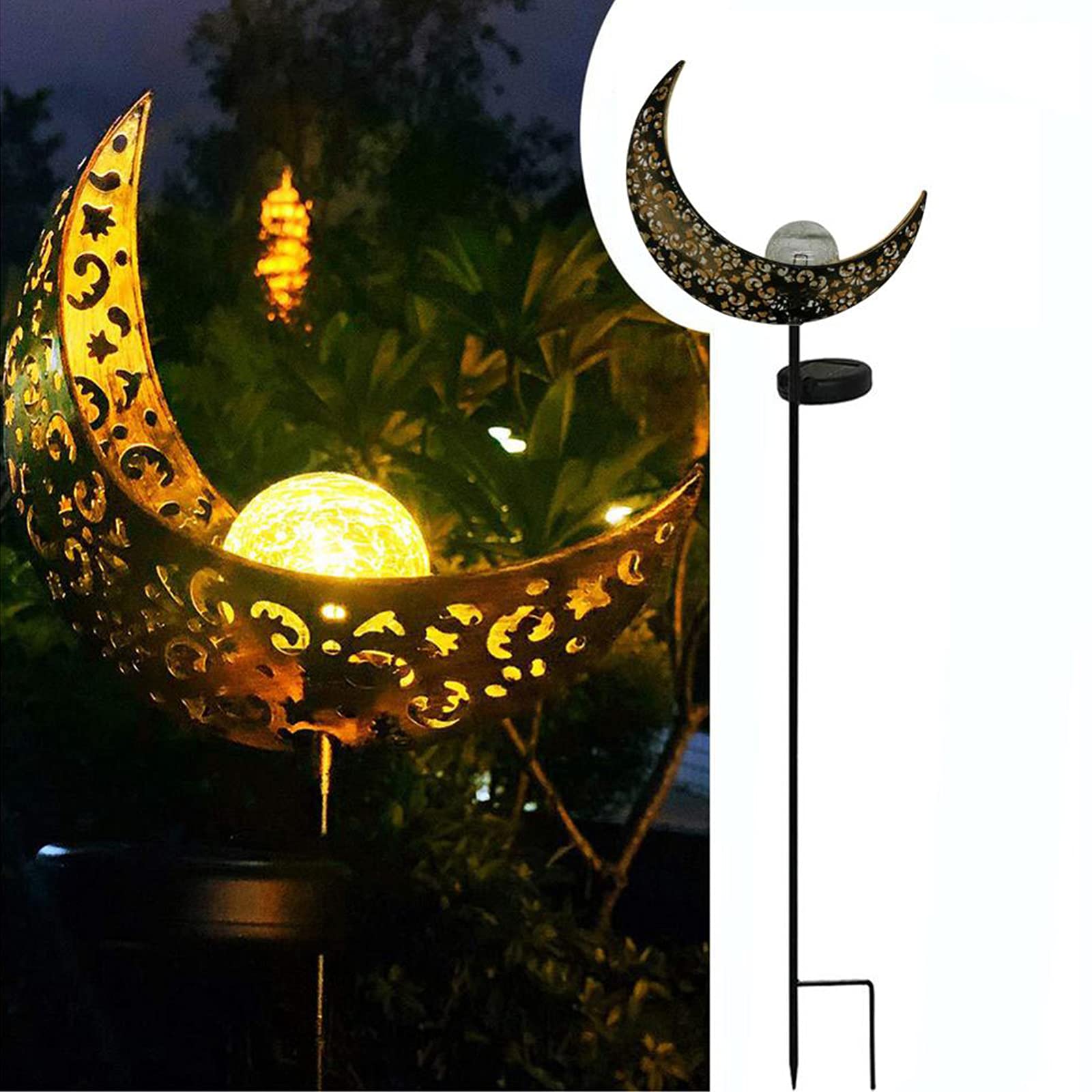 Luci Solari Decorative Da Giardino A Forma Di Luna, Decorazione Per Patio Metallo Luna Solare Led In Vetro Lampada Da Giardino Lampione Impermeabile Con Fata E Paletto Cortile Prato 92273650