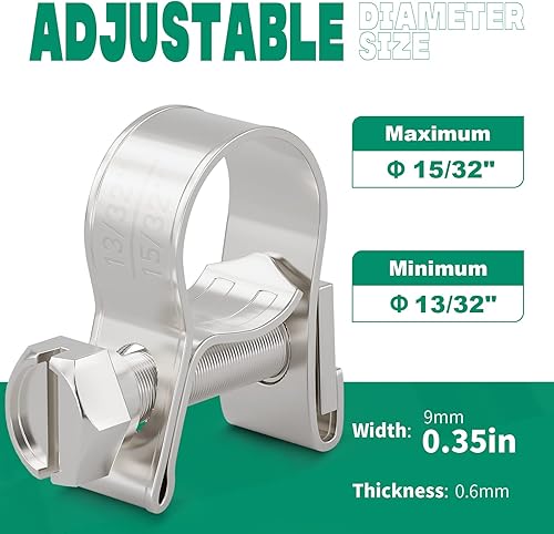 Miniatura 9 de Kit surtido de 120 abrazaderas de línea de combustible de acero inoxidable 304, 8 tamaños ajustables de 932 a 2332 pulgadas de diámetro (0.276-0.709