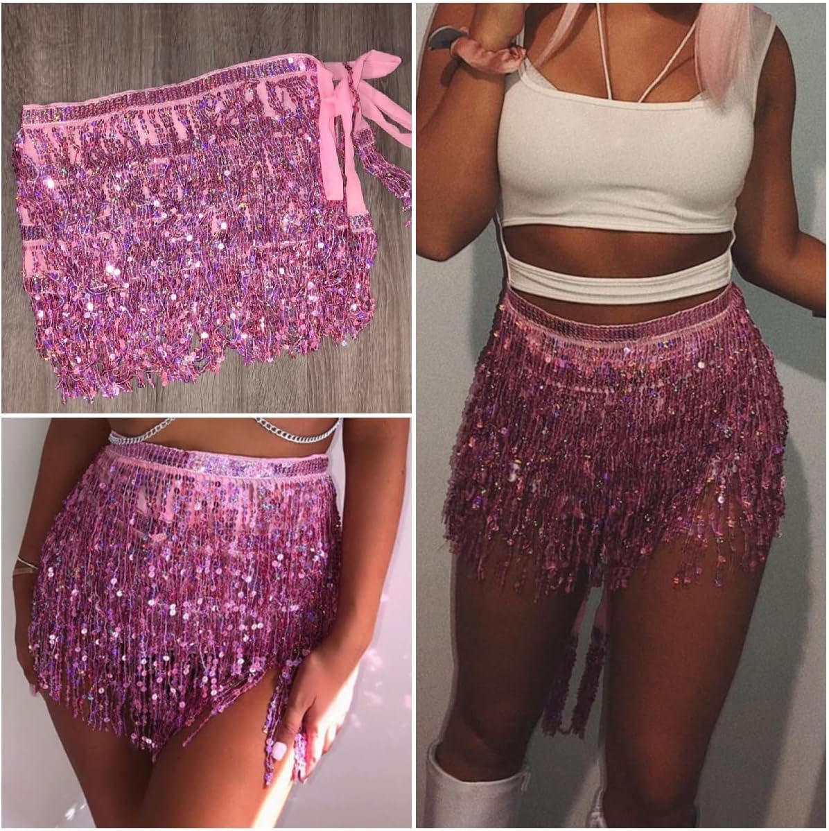 Sequin Tassel Skirt - Belly Dance Hip Skirt Fringe Tassel Hip Scarf Rave Skirts for Women and Girls Halloween Cowgirl Costume
