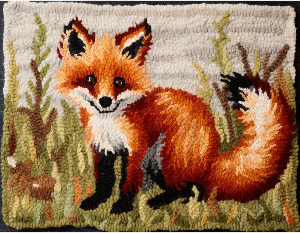 Fox Grass Latch Hook Rectangle Rug Kits for Adults Needle
