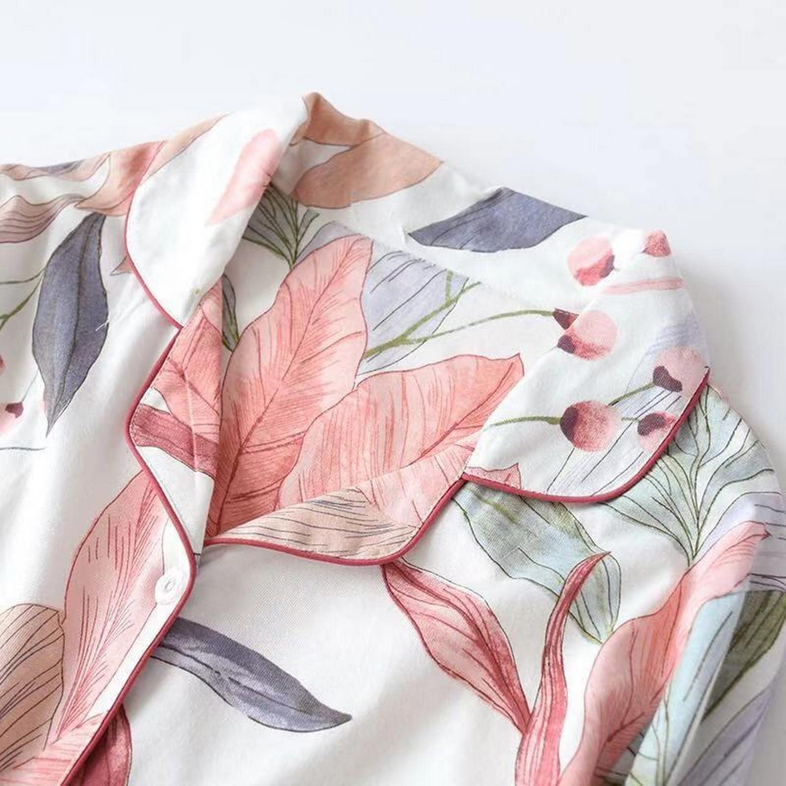 Pijama para mujer, estampado de hojas, pijama de algodón, talla grande, conjunto de dos piezas, ropa para el hogar, ropa de dormir femenina, traje de pantalón, XL
