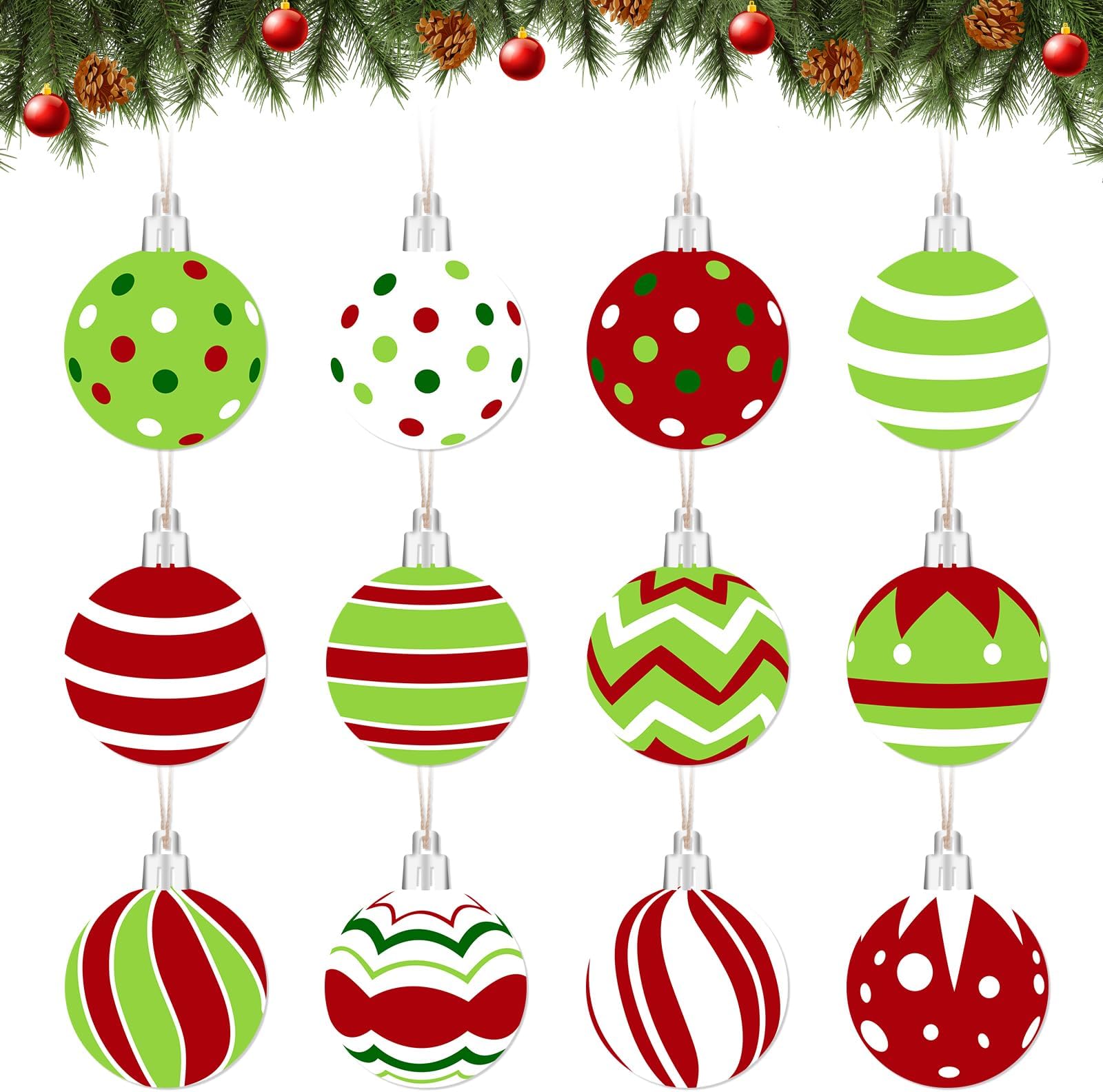 Christmas Tree Decorations 24Pcs Wooden Elf Peppermint Candy Cane Red Green Tree Ornaments Merry Christmas Funny Cute Xmas Hanging Ornaments for Indoor Home Mantle Fireplace Party Supplies
