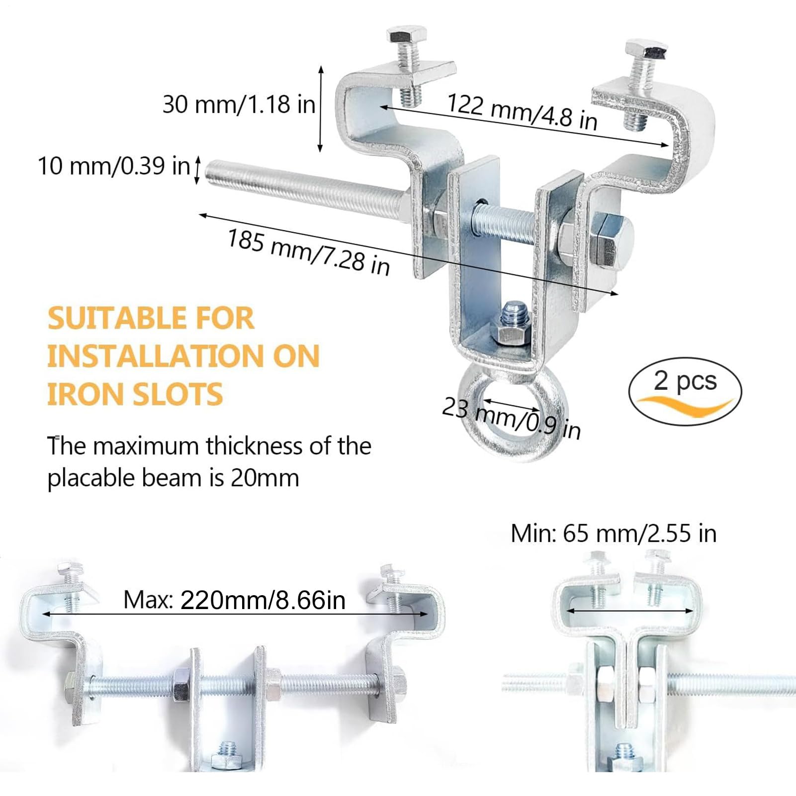 I Beam Clamps Heavy Duty, Steel Ceiling Mount Bracket, 0,79 pulgadas Secure Boxing Bag Hanger, Industrial-Grade Punching Hook, Anti-Slip Grip System for Marcial Arts Training Garage