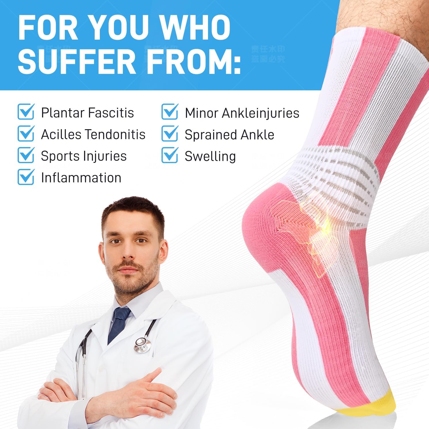 IRAMY Compression Crew Ankle Supports Socks Women Men Moisture Wicking Plantar Fasciitis Relief Running Hiking Socks 3 Packs - Image 5