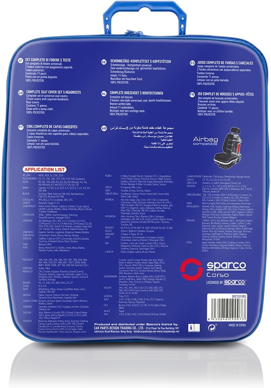 Sparco SPC1019RS 11-Piece Car Seat Cover Set, S-Line Corsa, Red