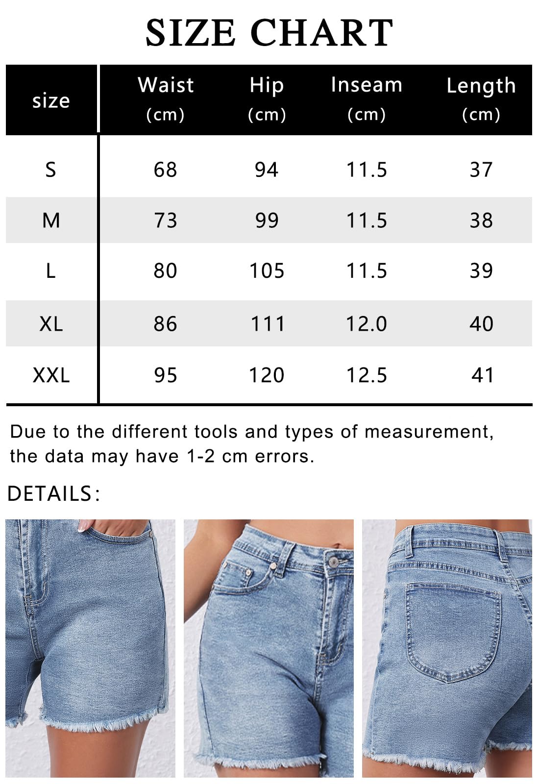 Alaster Queen Pantalones cortos de mezclilla elásticos para mujer con dobladillo sin rematar