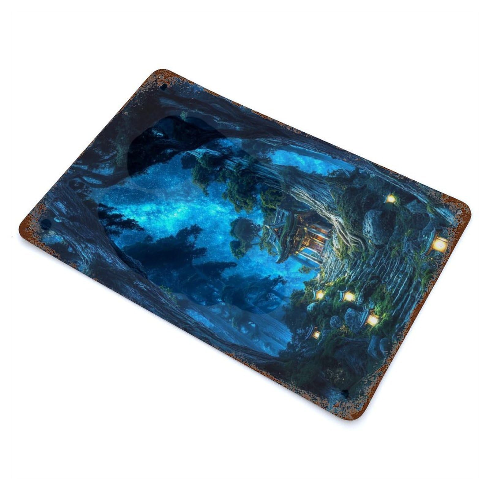 Path of Lanterns And Stars Rusty Metal Tin Sign 11.8"x7.9", for Shed, Workshop And Garage Wall Decor, Shabby Chic Decor