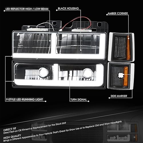 Miniatura 8 de DNA MOTORING Faro LED DRL estilo C, señal de parachoques, juego de lámparas de esquina compatible con Chevy GMC CK 1500 2500 Suburban Yukon,