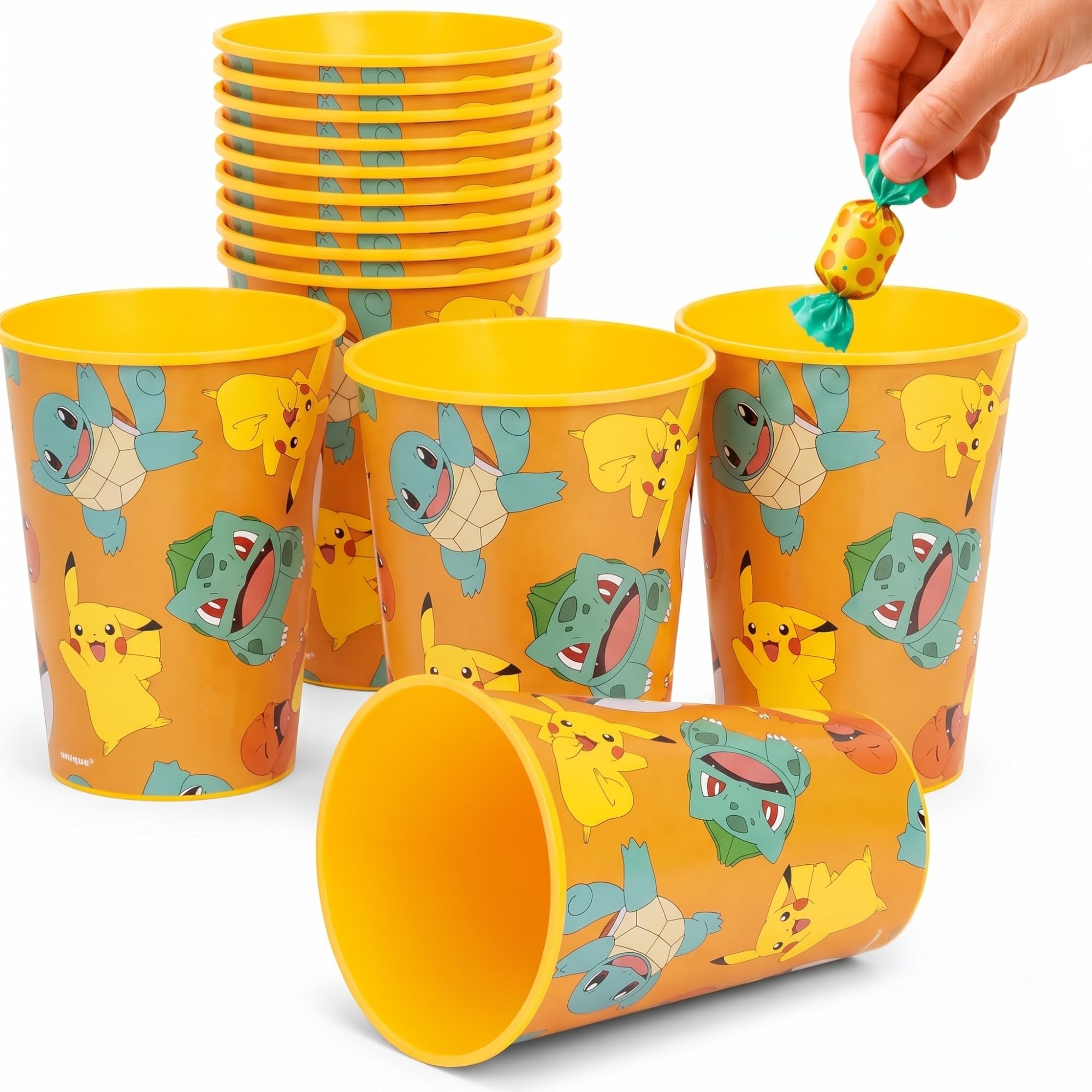 Unique Pokemon Cups - 16 Pack - Plastic Reusable Party Favor Cups 16 oz - Pokemon Birthday Decorations and Party Supplies - for Water, Juice, Goodie Bag Favor - Officially Licensed