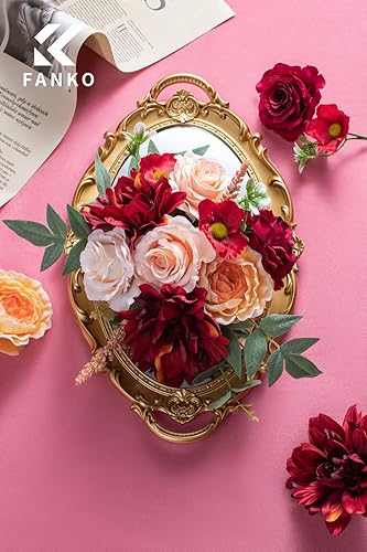 Miniatura 2 de FANKO Flores artificiales de rosas falsas flores artificiales de seda a granel para decoración, flores artificiales de peonía naranja, ramo de rosas