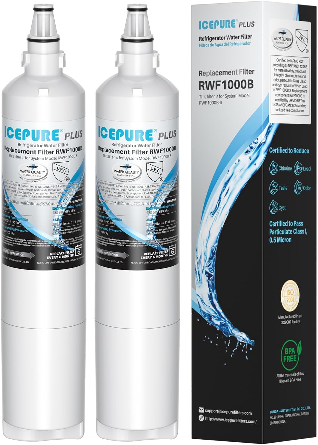 ICEPURE PLUS 5231JA2006A NSF/ANSI 53 & 42 Certified Refrigerator Water Filter, Remove Lead, Replacement for LG LT600P, kenmore 9990, KENMORECLEAR 46-9990, R-9990, 5231JA2006B, FML-2, WFC2001, 2PACK